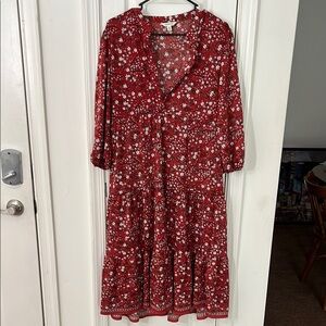 Max Studio Red and White Buttoned Sundress with Bishop Sleeves